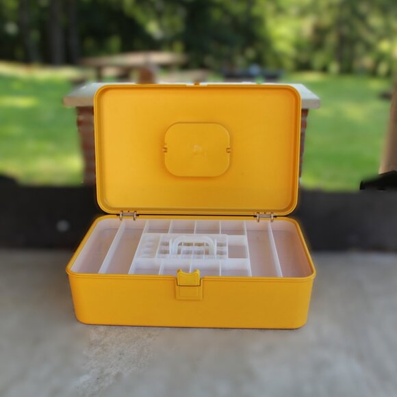 Vintage Wil-Hold Sewing Box โ Mustard Yellow โ Retro Craft Organizer - Picture 3 of 13